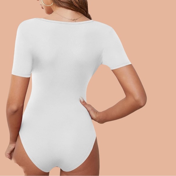 NWT Cotton Square Neck Ribbed Bodysuit with Snap Bottom Casual Trendy Versatile - Picture 2 of 7